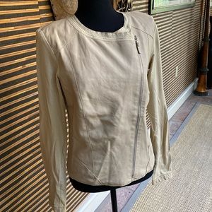 Trussardi Jeans lightweight zip leather jacket with cotton sleeves